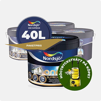 PAKET! FASADFÄRG NORDSJÖ ONE SUPREME 40 L, K2 högtryckstvätt på köpet.