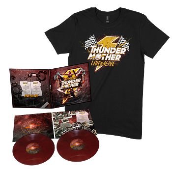 THUNDERMOTHER - LIVE N ALIVE (SIGNED 2-LP OXBLOD MARBLED VINYL) T-SHIRT BUNDLE