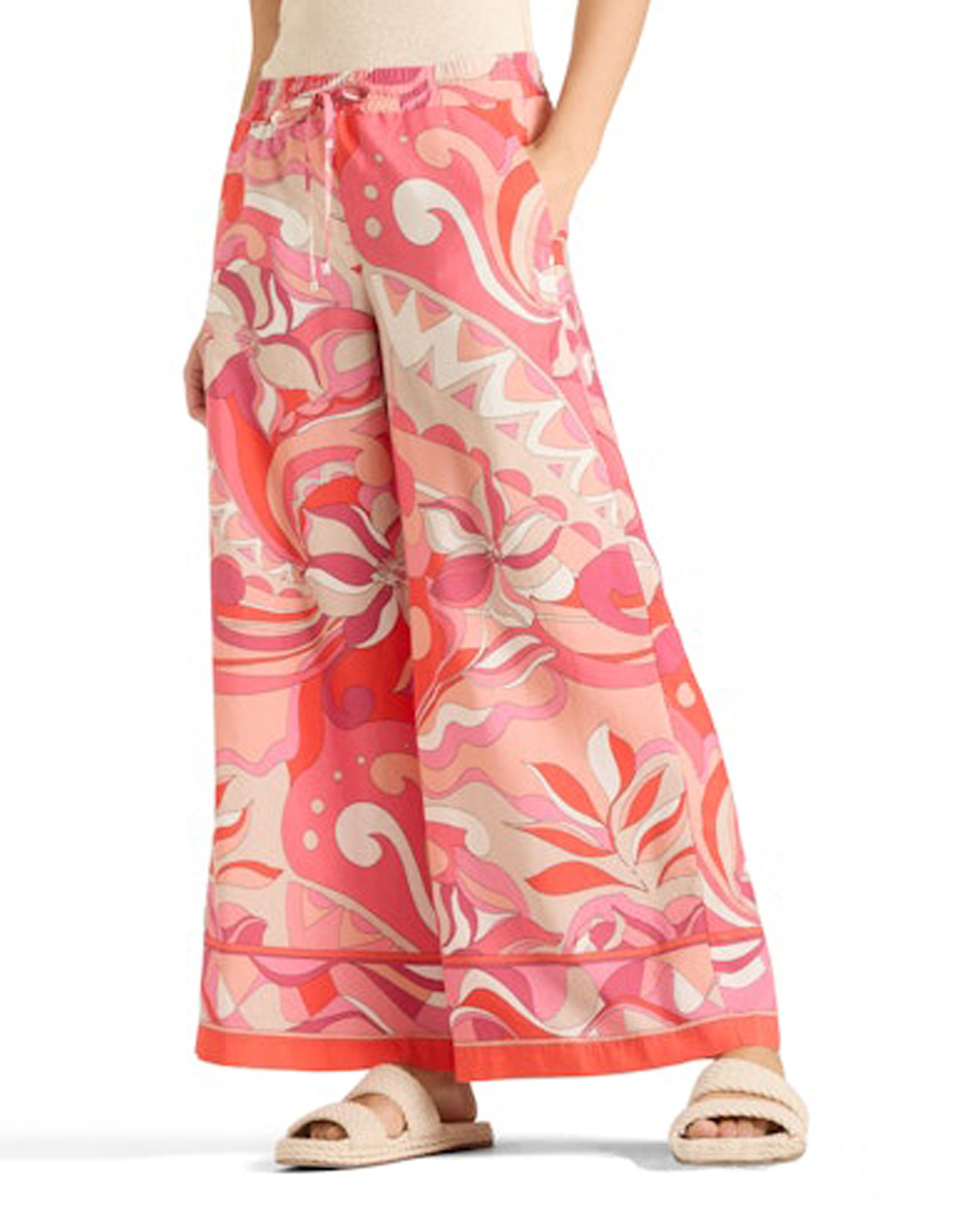 Byxa August cropped mönstrad orange/rosa/beige