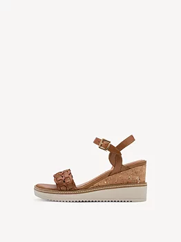 Tamaris Flätad Läder Cognac Kilsandaler