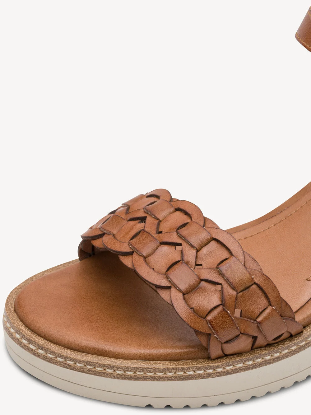 Tamaris Flätad Läder Cognac Kilsandaler - 4