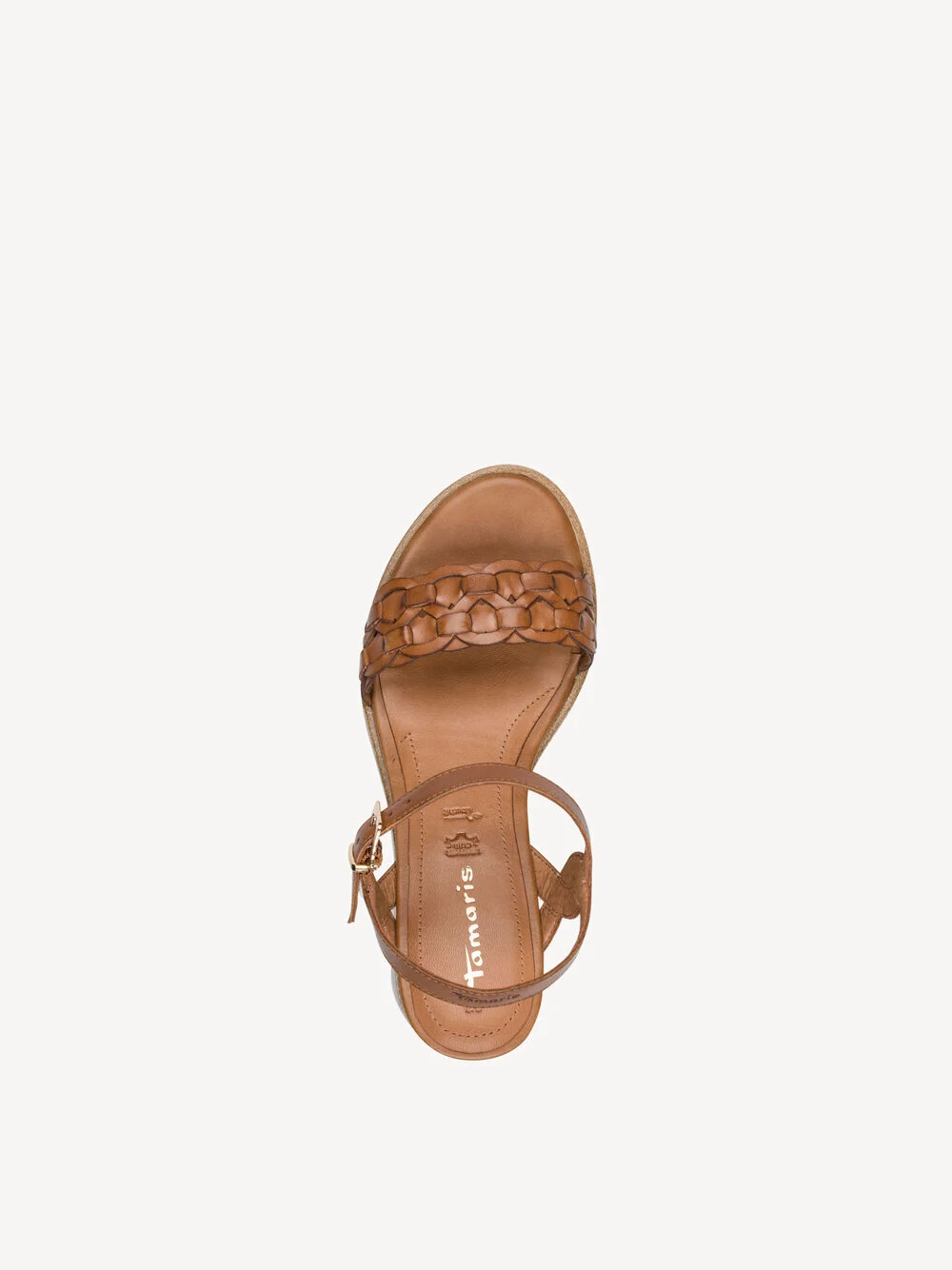 Tamaris Flätad Läder Cognac Kilsandaler - 3