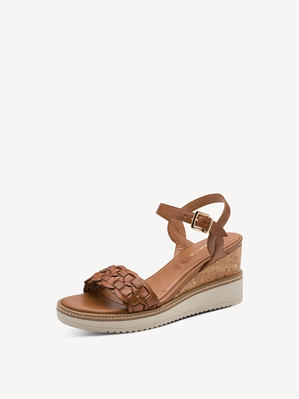 Tamaris Flätad Läder Cognac Kilsandaler