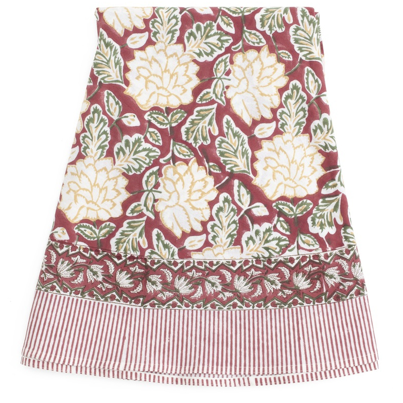 Rund bomullsduk Dahlia Red & Green
