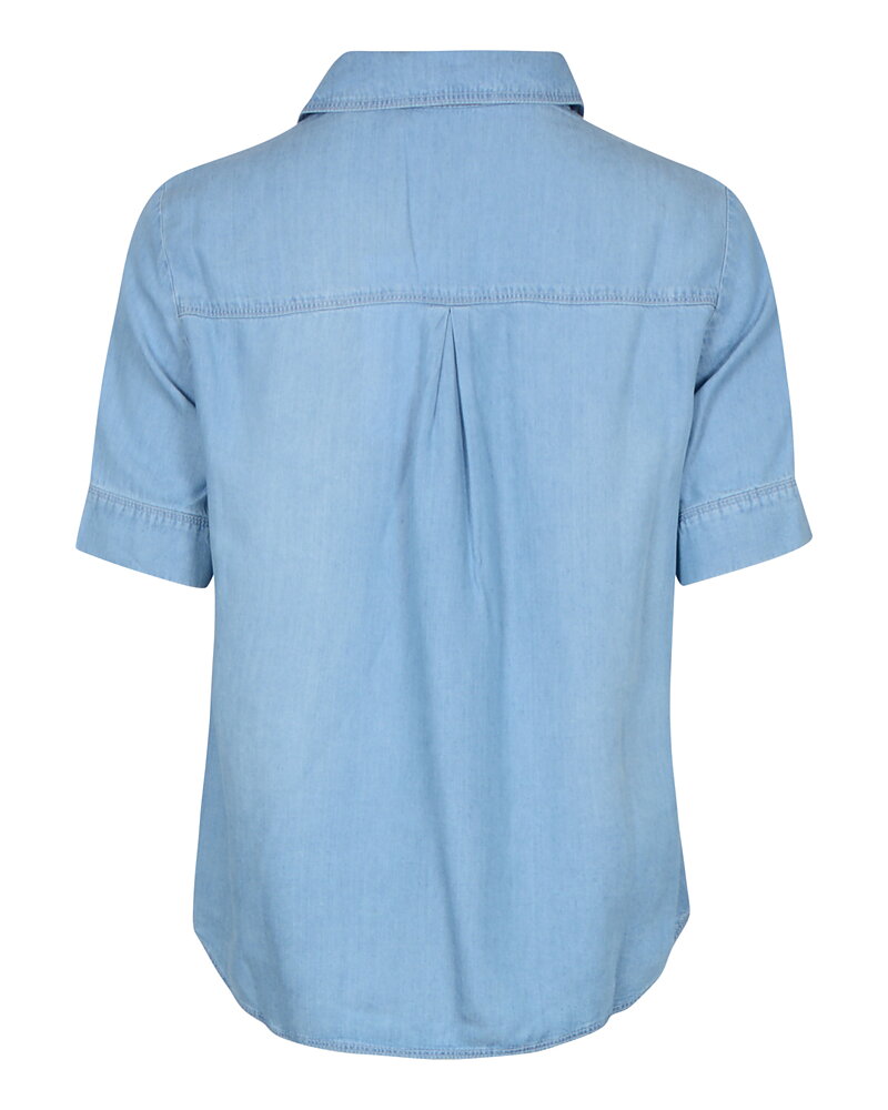 Jeansblus v-ringad krage kort ärm ljus denim