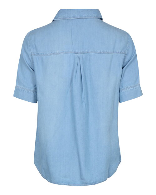 Jeansblus v-ringad krage kort ärm ljus denim - 2