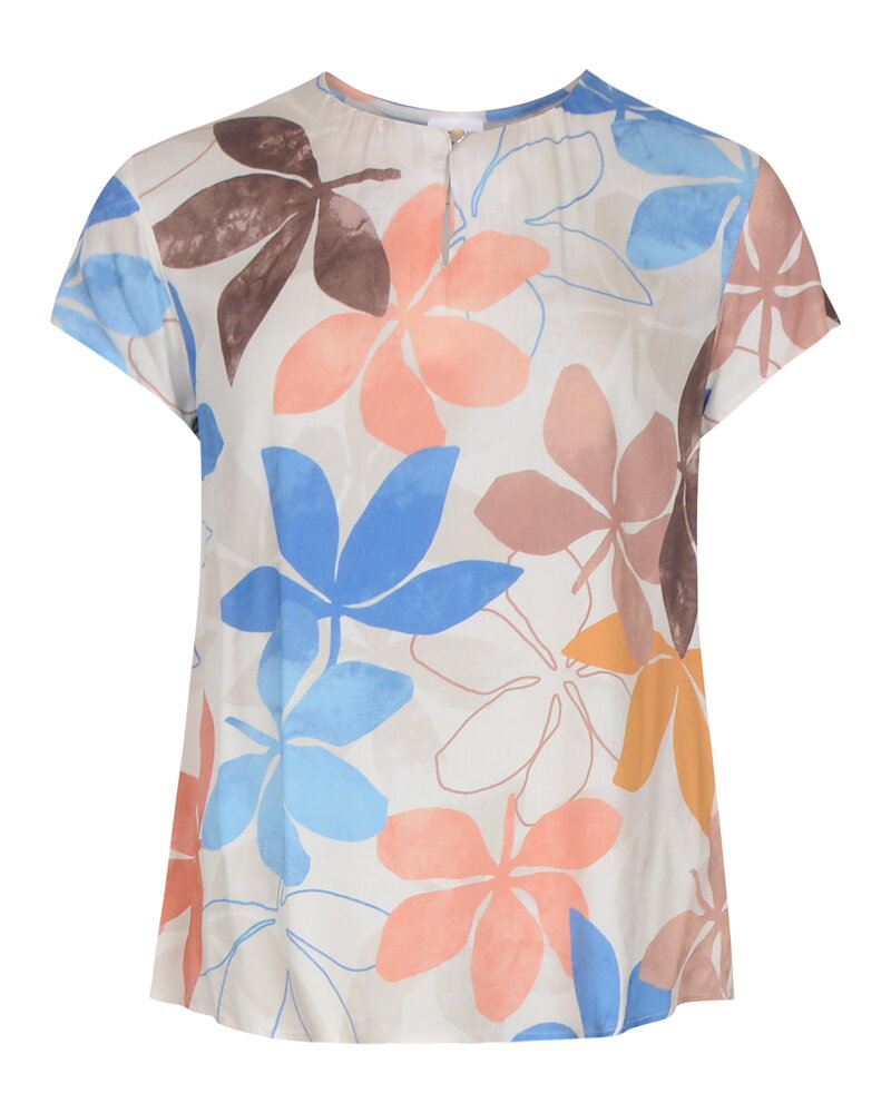 Blus holkärm blommig korall/blå/brun