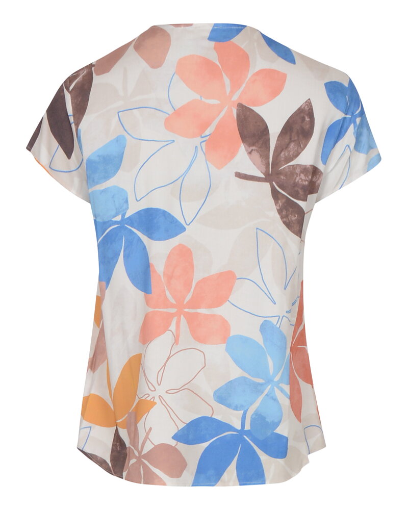 Blus holkärm blommig korall/blå/brun