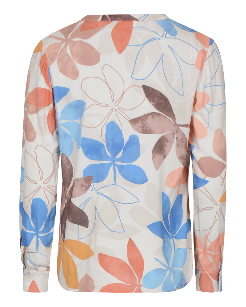 Blus v-ringad blommig korall/blå/brun