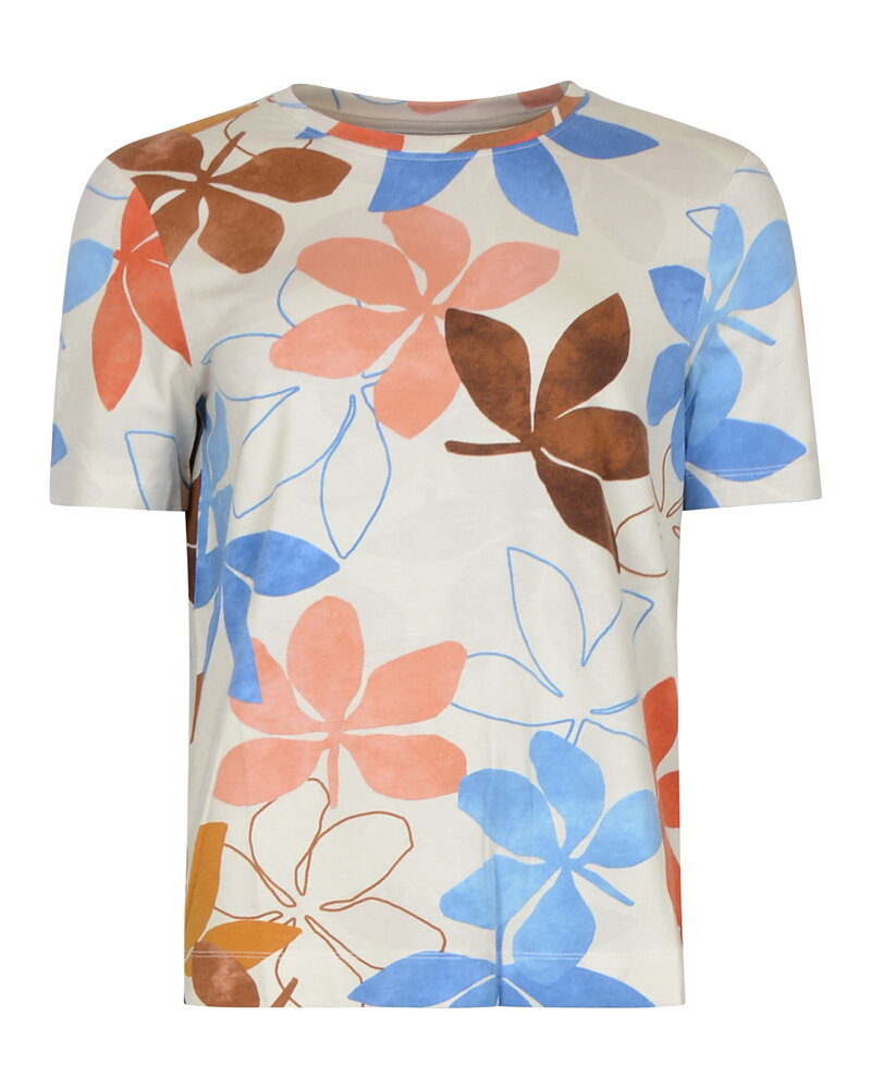 Topp rundringad blommig korall/blå/brun