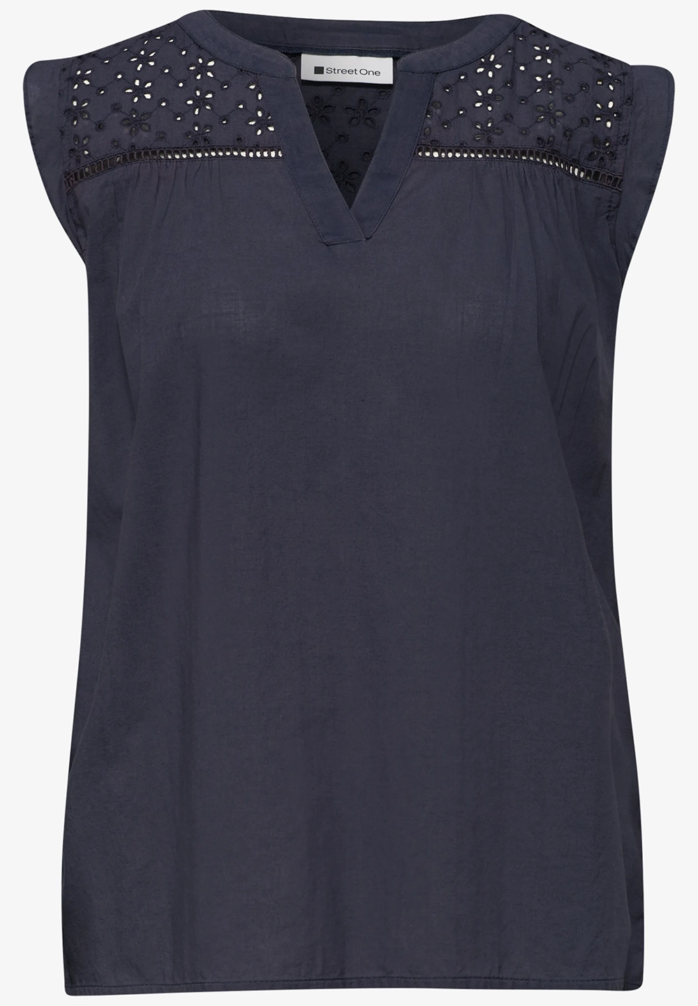 Blus med slits i halsringningen och shiffleydetaljer - tempest blue - 3