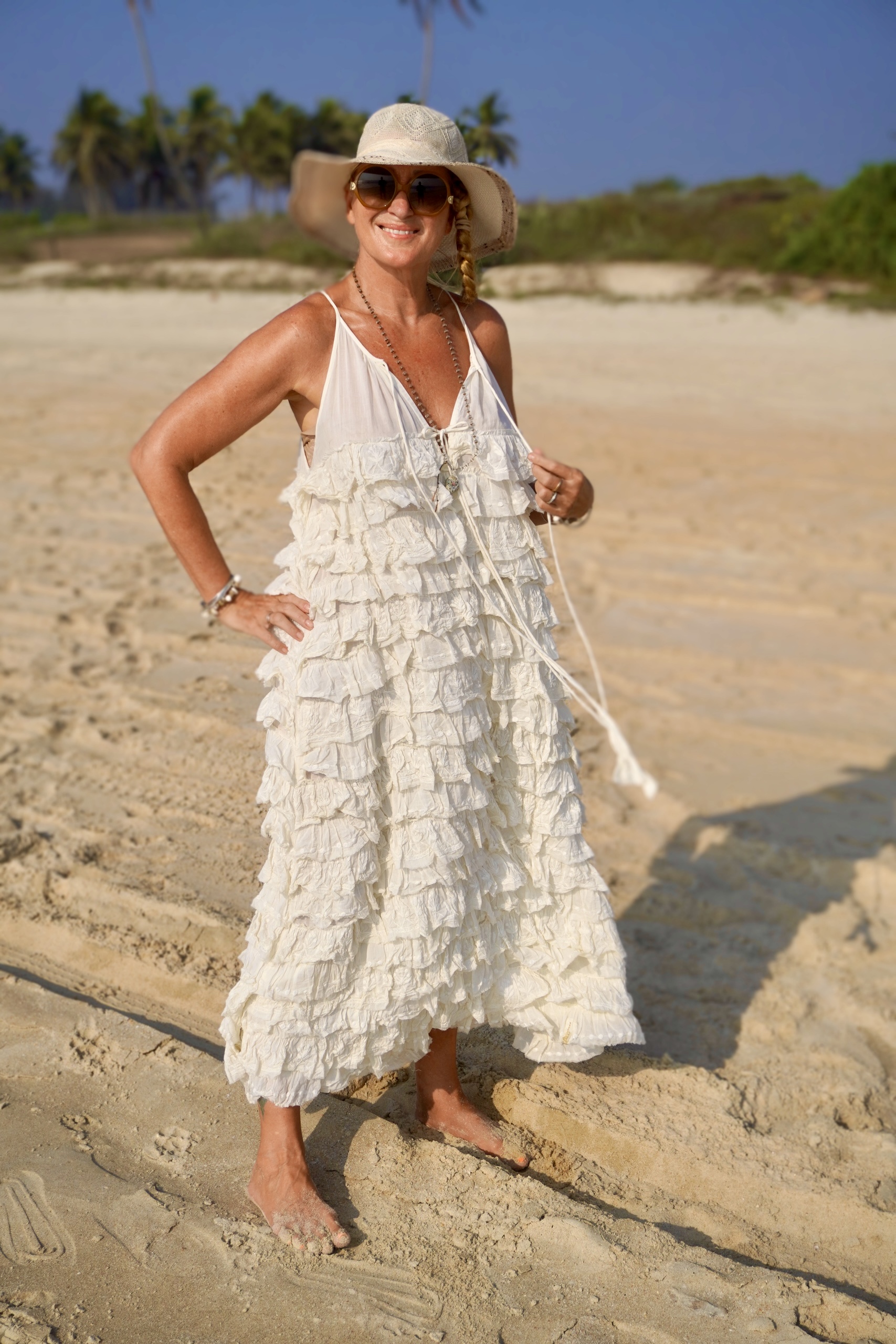 VOLA VOLARE LOTUS COTTON  MAXI  DRESS CREAM  - 4