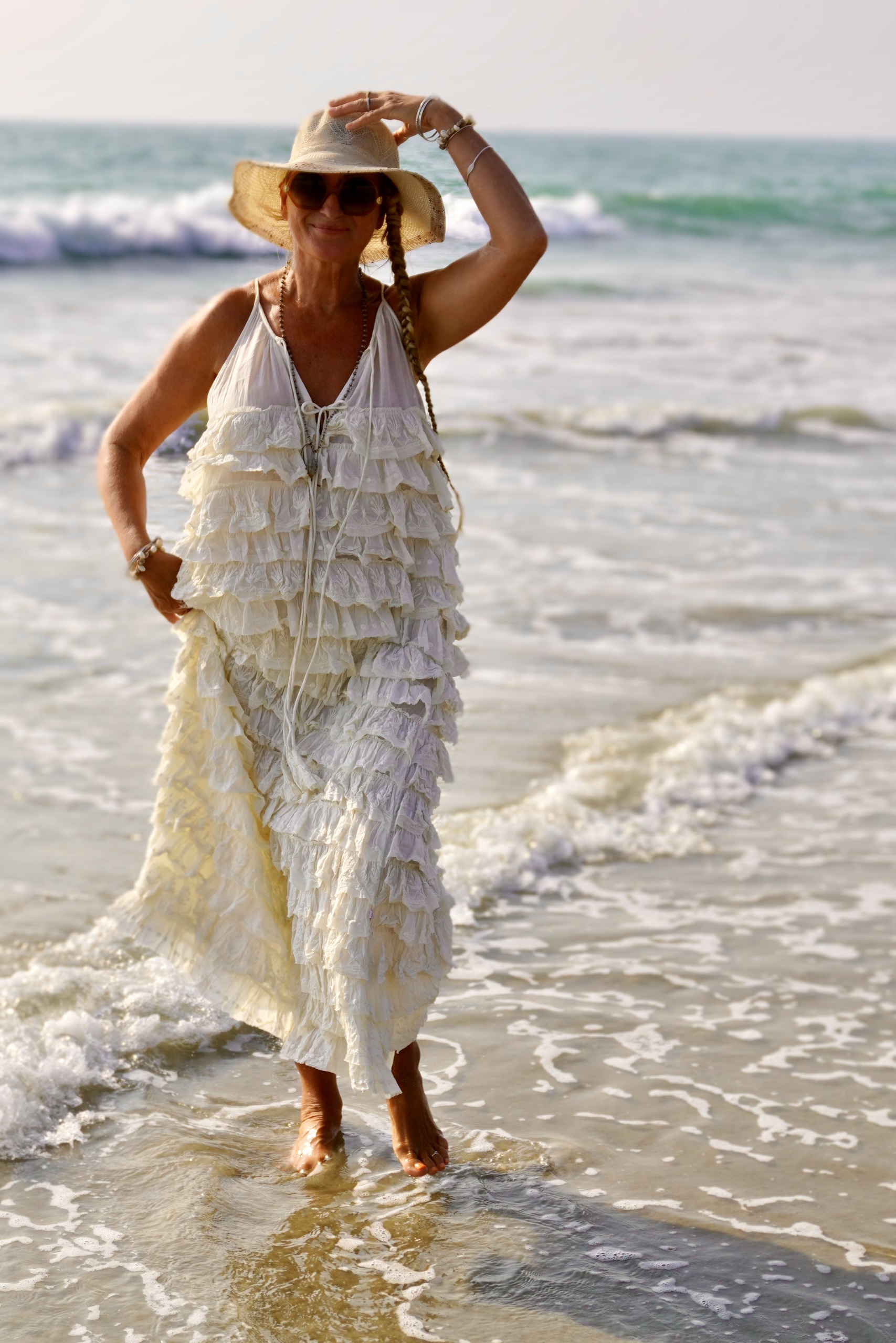 VOLA VOLARE LOTUS COTTON  MAXI  DRESS CREAM 