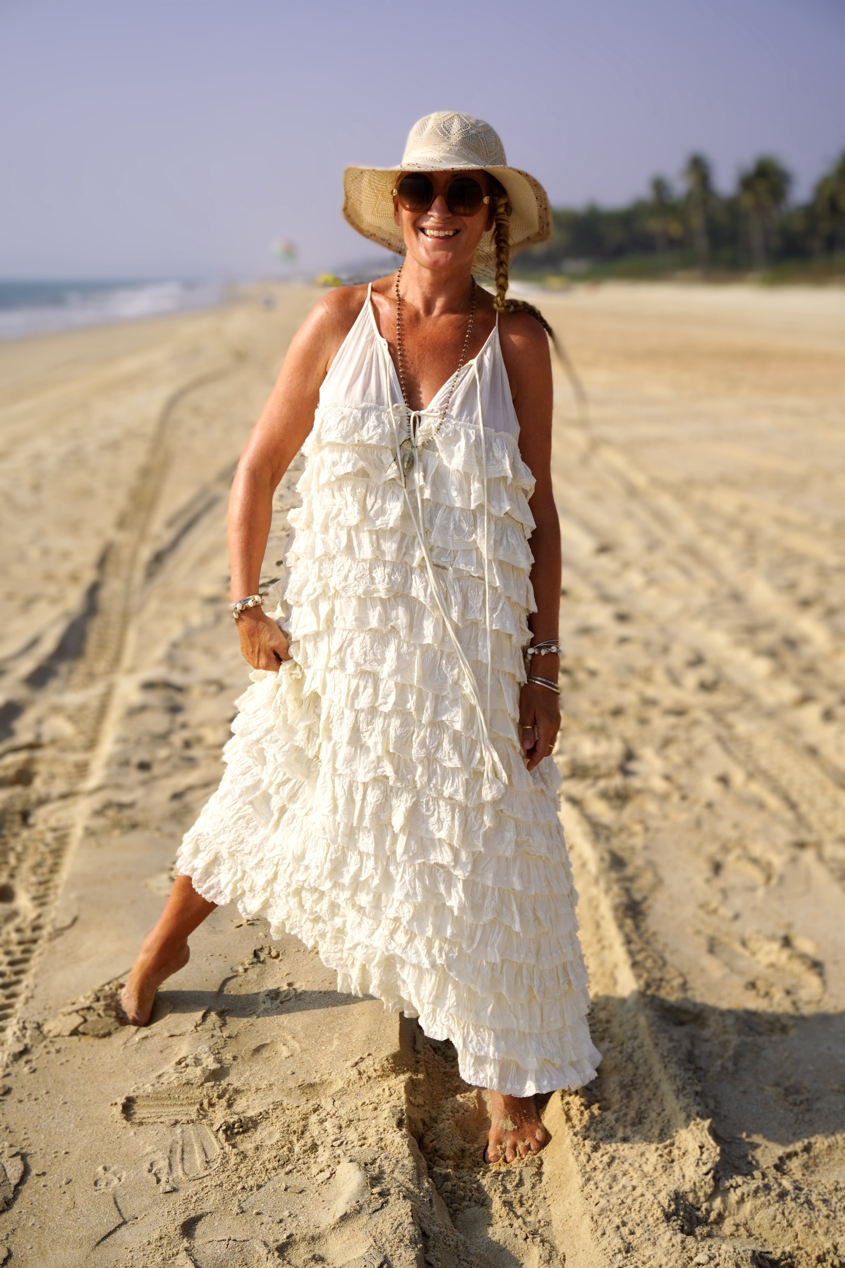 VOLA VOLARE LOTUS COTTON  MAXI  DRESS CREAM 