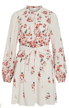 Vila Elma Vielma Bai O-neck ls Short Dress Cloud Dancer Bai