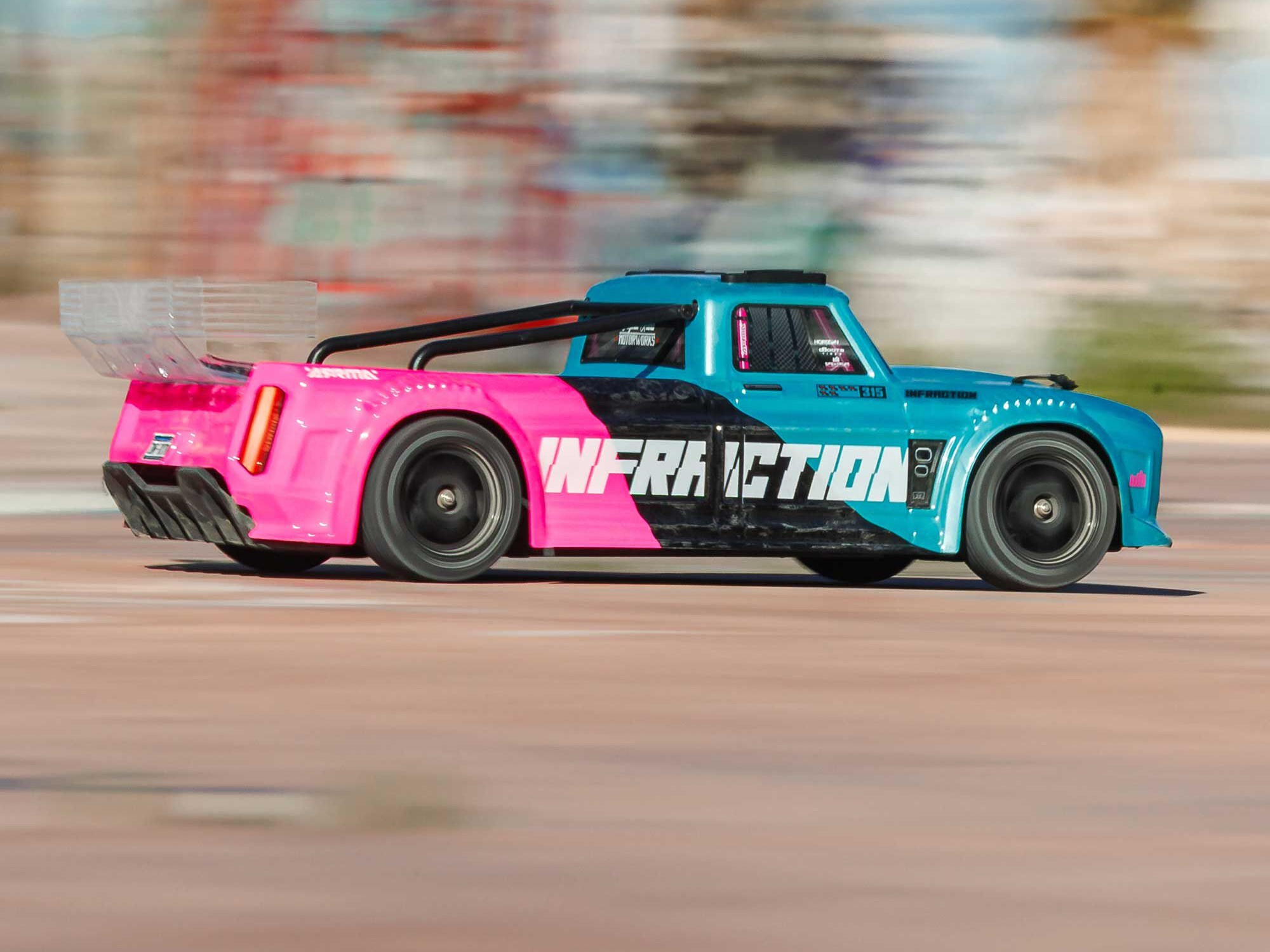 Arrma 1/8 INFRACTION 223S DSC 4X4 RTR Brushless All-Road Street Bash Truck, Teal/Pink - 17