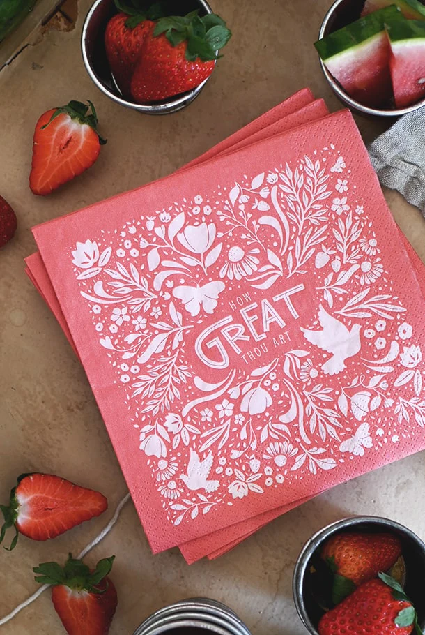 Korallrosa servett: How great Thou art! - 5