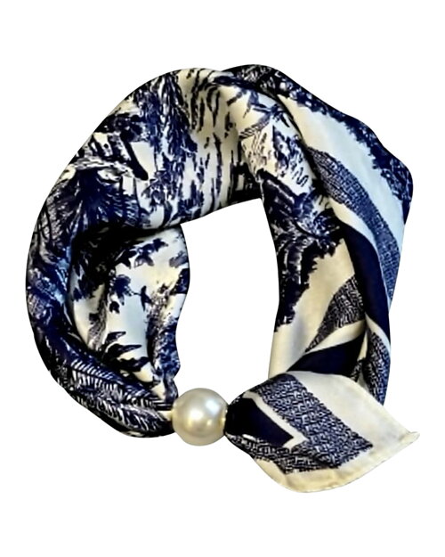 Scarf Chloe med magnet mönstrad kornblå/vit
