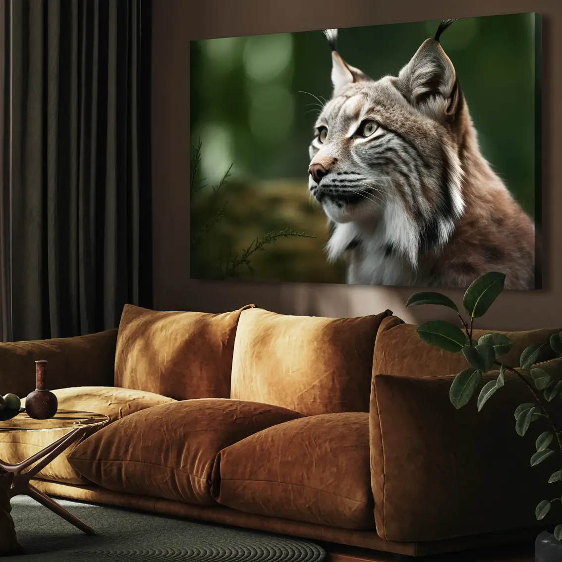 Canvas prints featuring a lynx in a green forest setting. A nature motif that adds calm, depth, and a balanced atmosphere to your space.