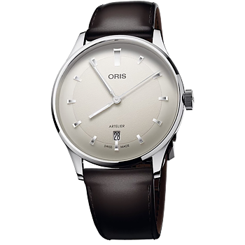 01 733 7810 4051-07 6 20 17FC Oris Artelier Date 38 vit med läderband 
