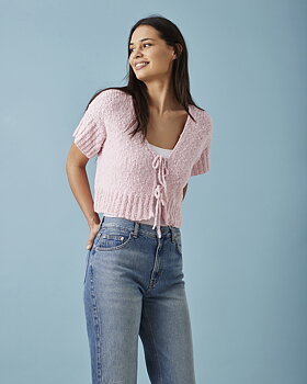 Kortärmad cardigan med I-cordkant & knytband - Ida 898305 PDF