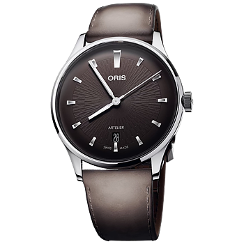 01 733 7810 4054-07 6 20 18FC Oris Artelier Date 38 svart med läderband 