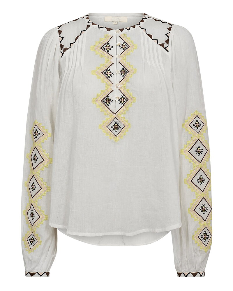 Blus Zilla offwhite med bruna & gula detaljer
