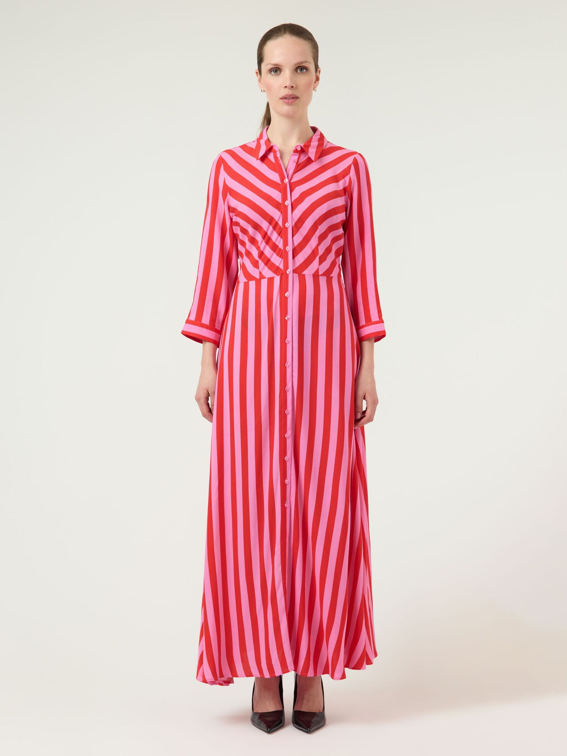 Yassavanna Long Shirt Dress - Pink/Red - YAS