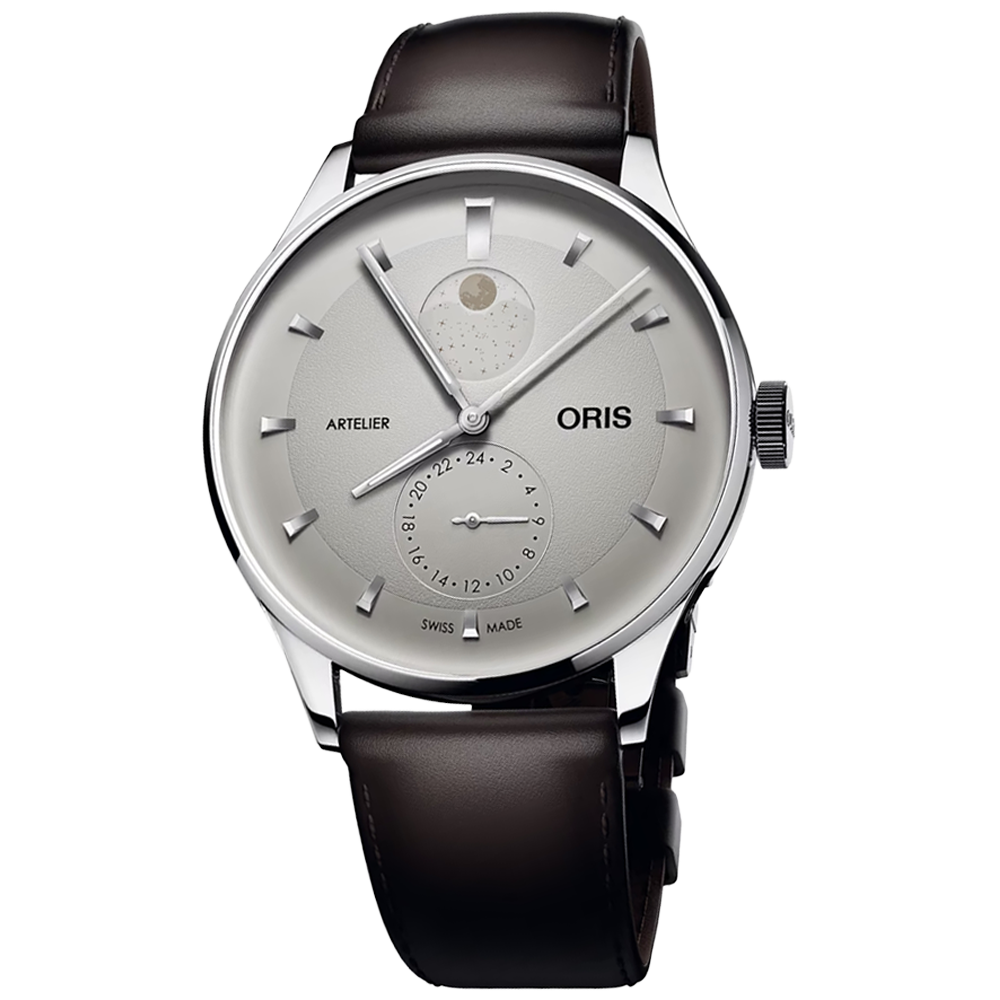 01 782 7811 4051-07 6 20 17FC Oris Artelier Complication 39,5 vit med läderband