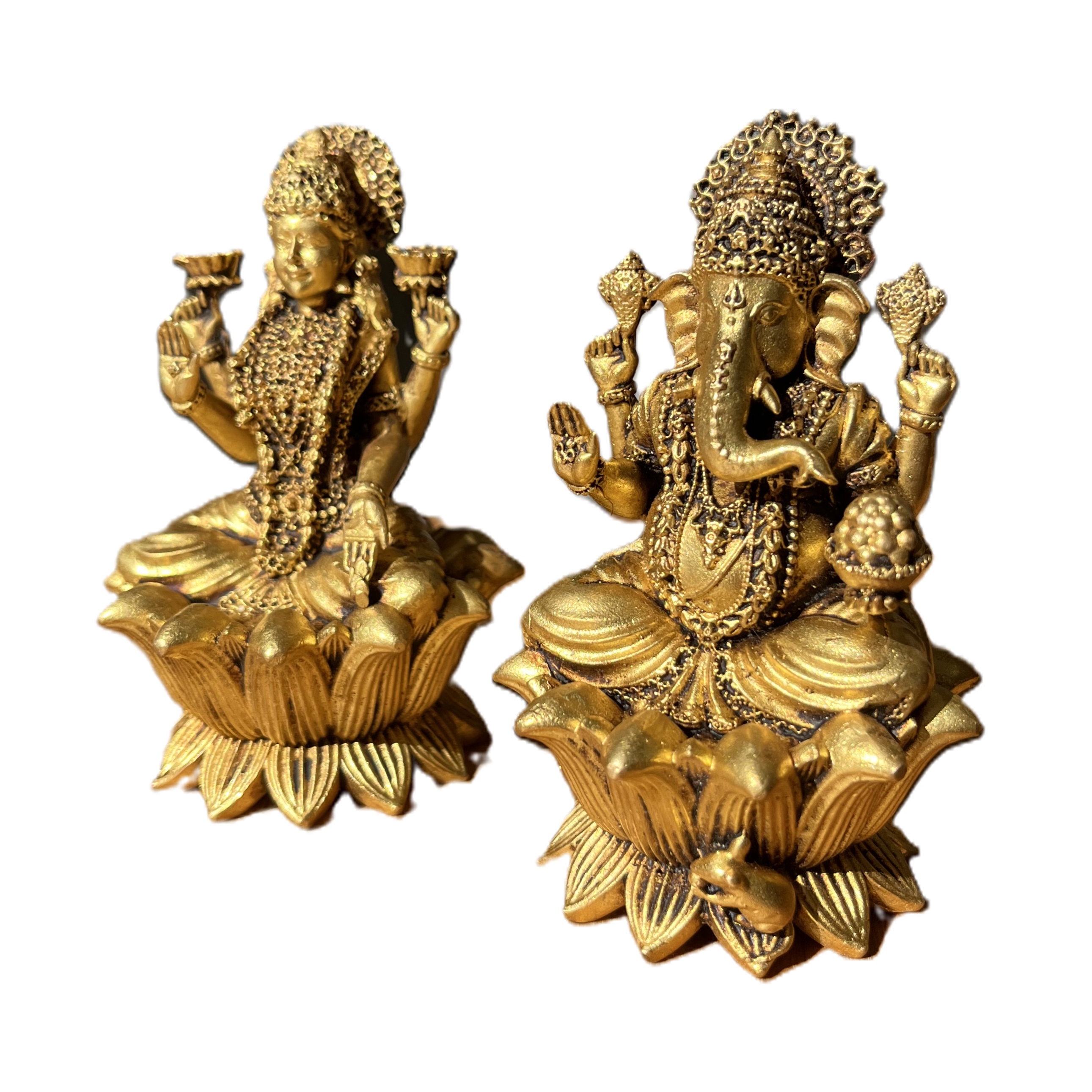 Laxmi Ganesh på Lotus Statyer Set om Två mässing 9cm - 3