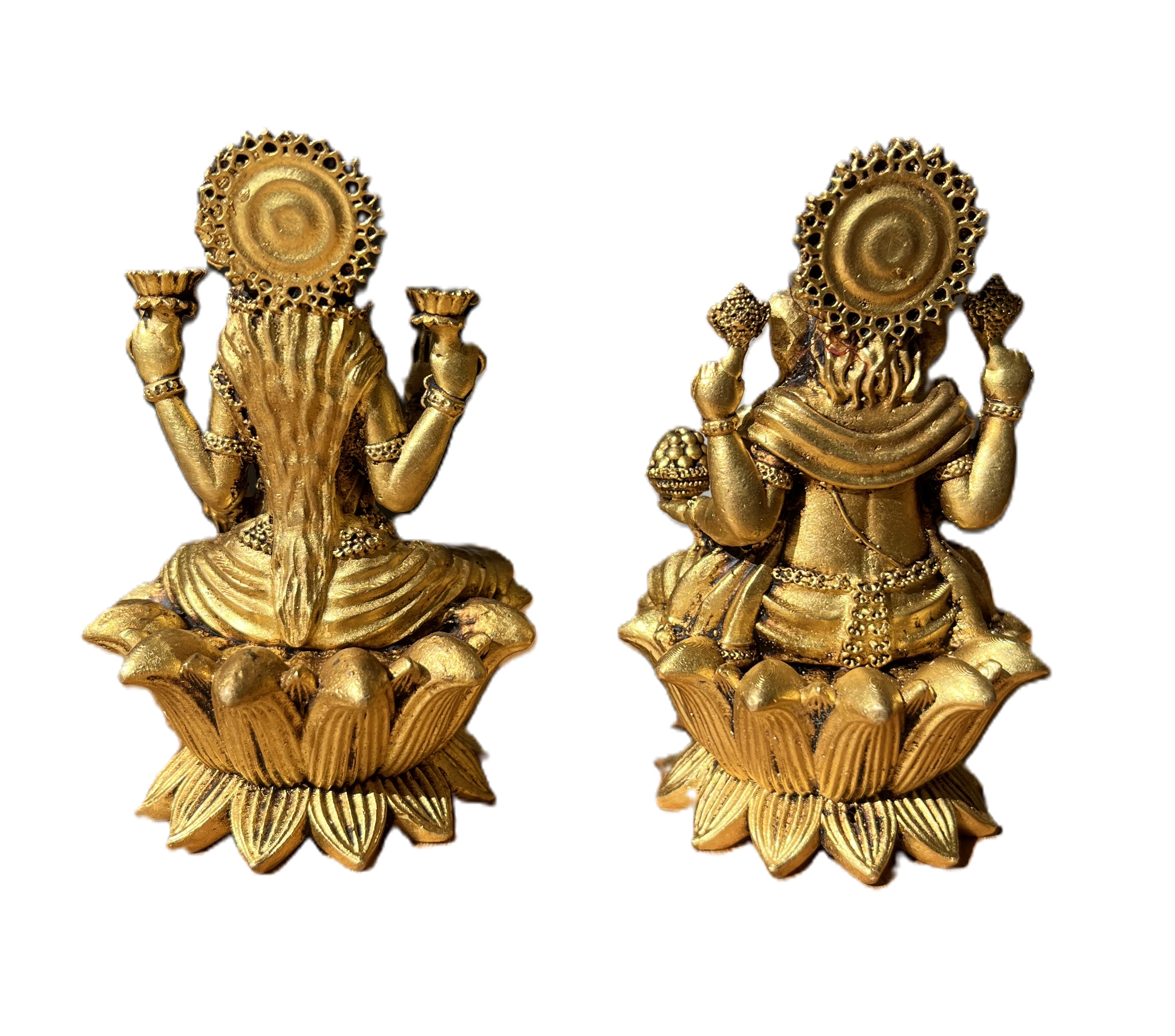 Laxmi Ganesh på Lotus Statyer Set om Två mässing 9cm - 4