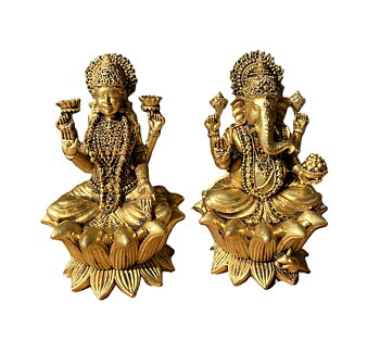 Laxmi Ganesh on Lotus Statues Set of Two brass 9cm