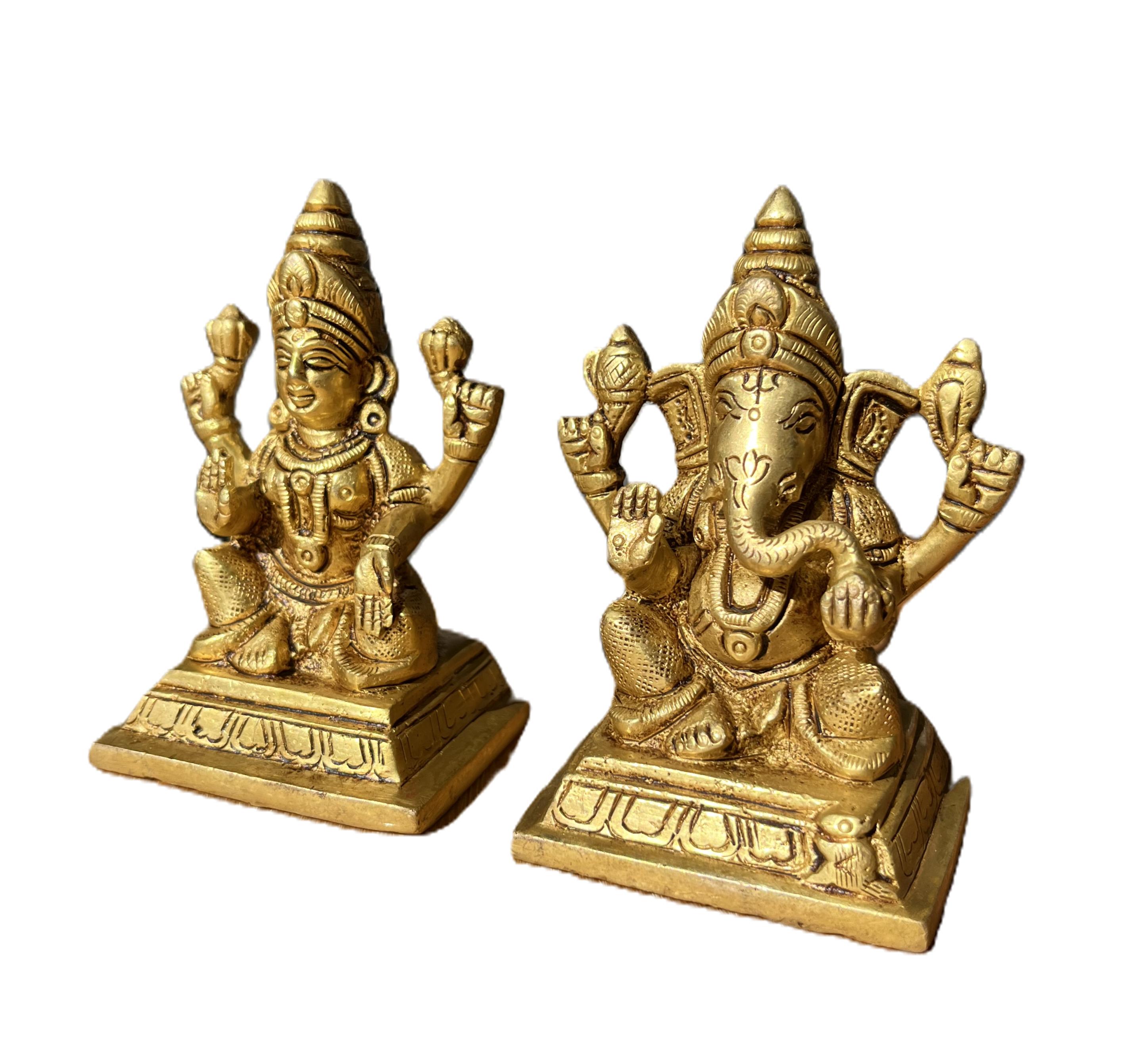 Laxmi and Ganesh Heavy Statues Set of Two Brass, 9cm - 2