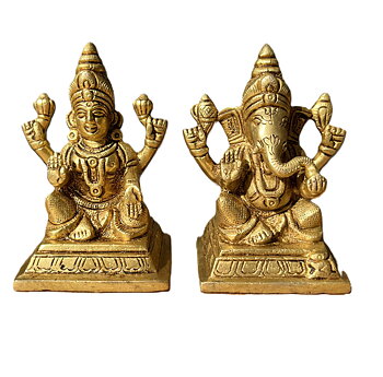 Laxmi and Ganesh Heavy Statues Set of Two Brass, 9cm