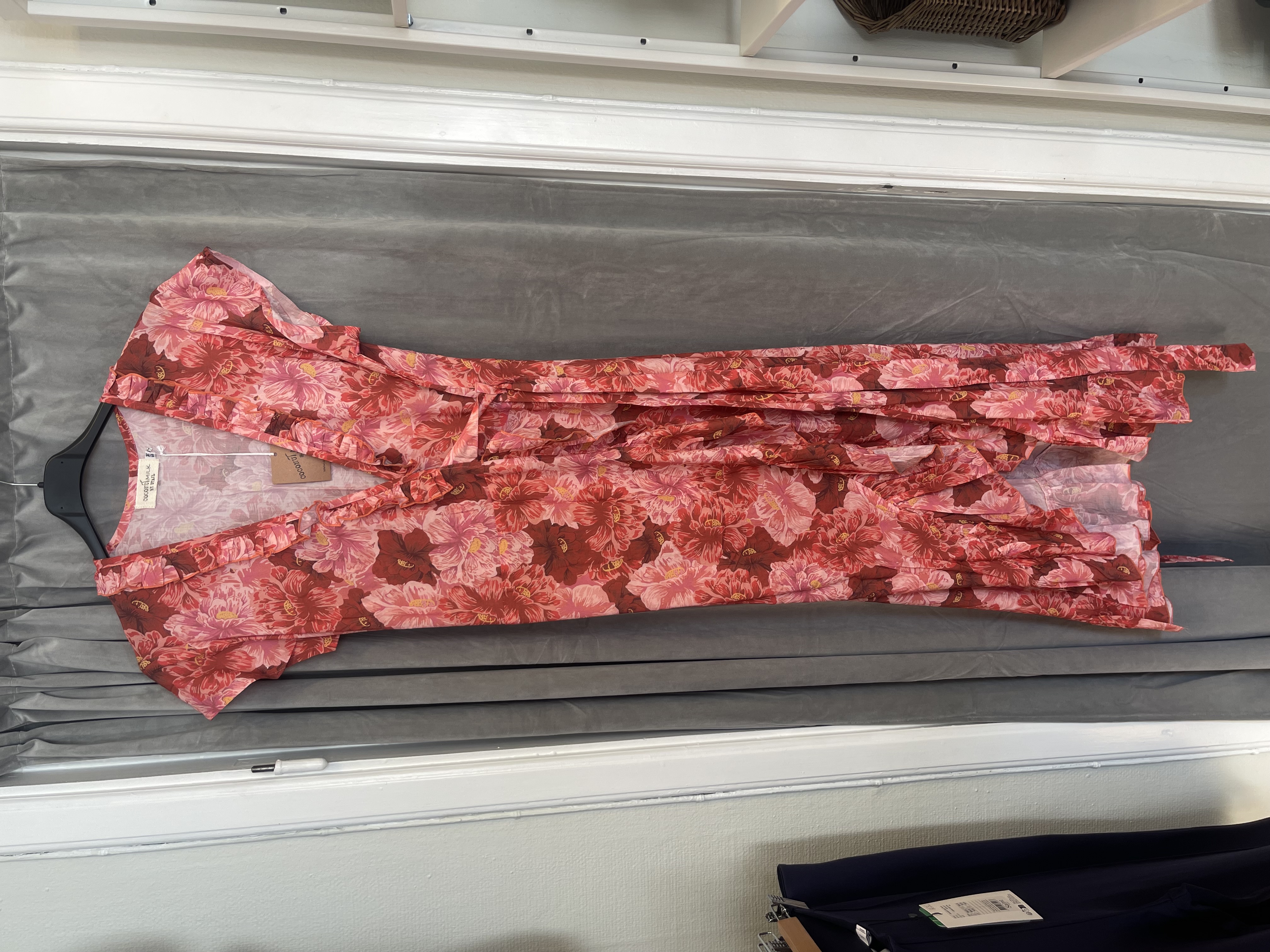 Coconut Milk Long Wrap Dress Red/Pink Flower
