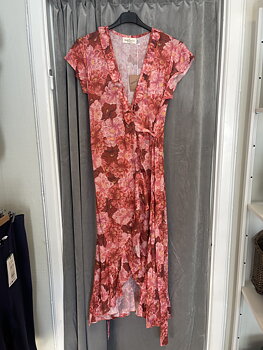 Coconut Milk Long Wrap Dress Red/Pink Flower