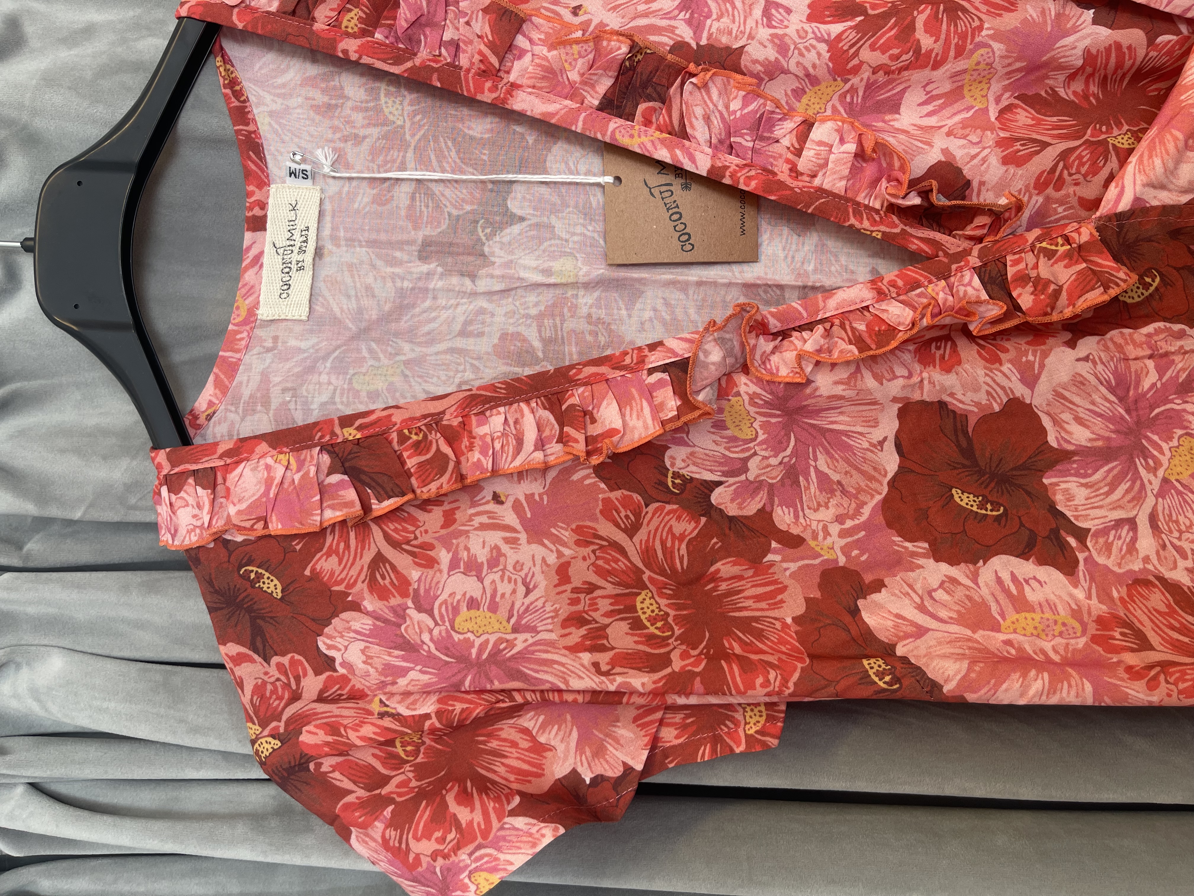Coconut Milk Long Wrap Dress Red/Pink Flower - 2