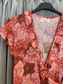 Coconut Milk Long Wrap Dress Red/Pink Flower