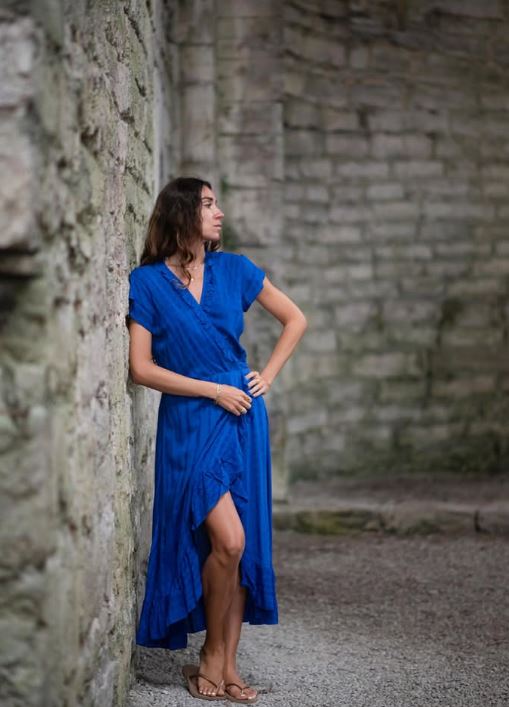 Coconut Milk Long Wrap Dress Blue