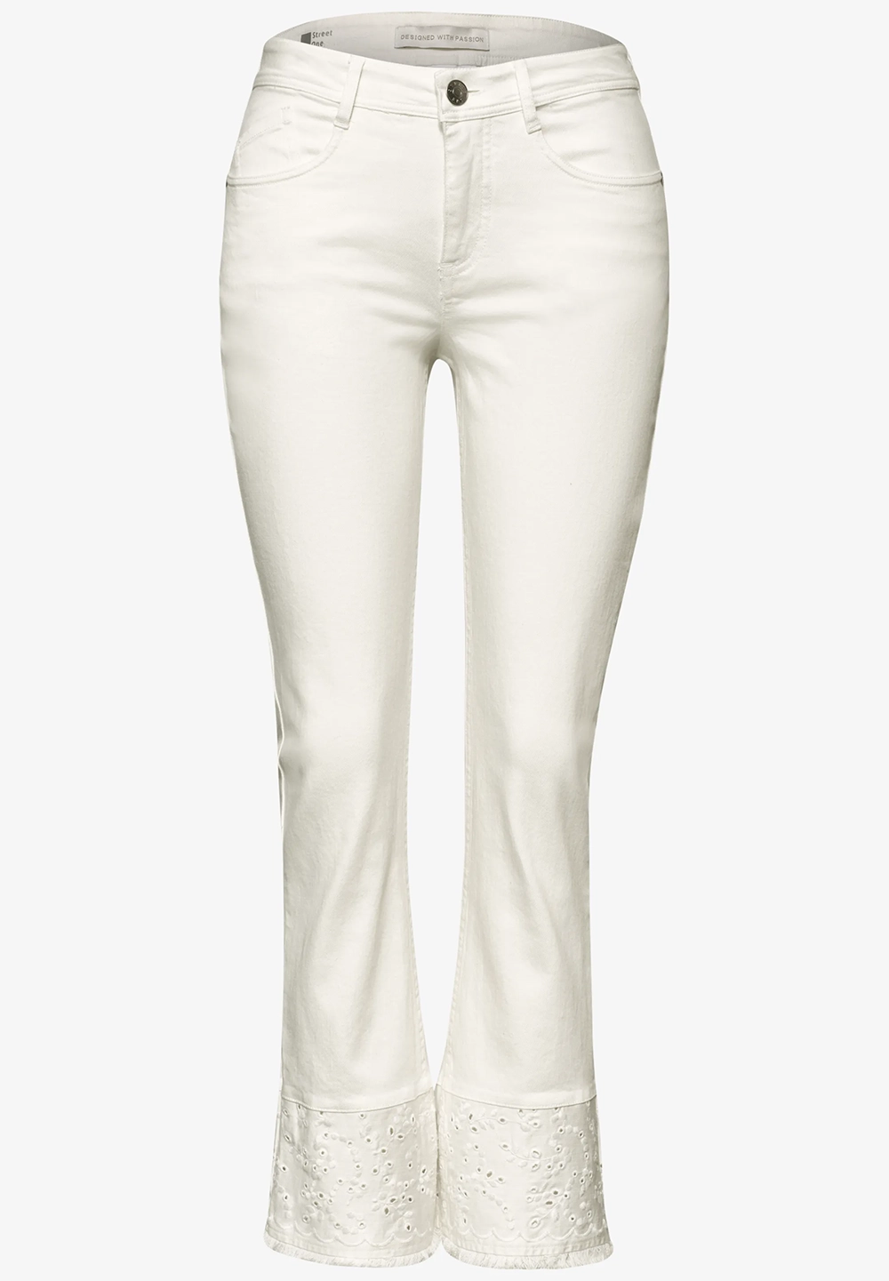 Utsvängda jeans med dekorativ fåll Ecru washed - 5