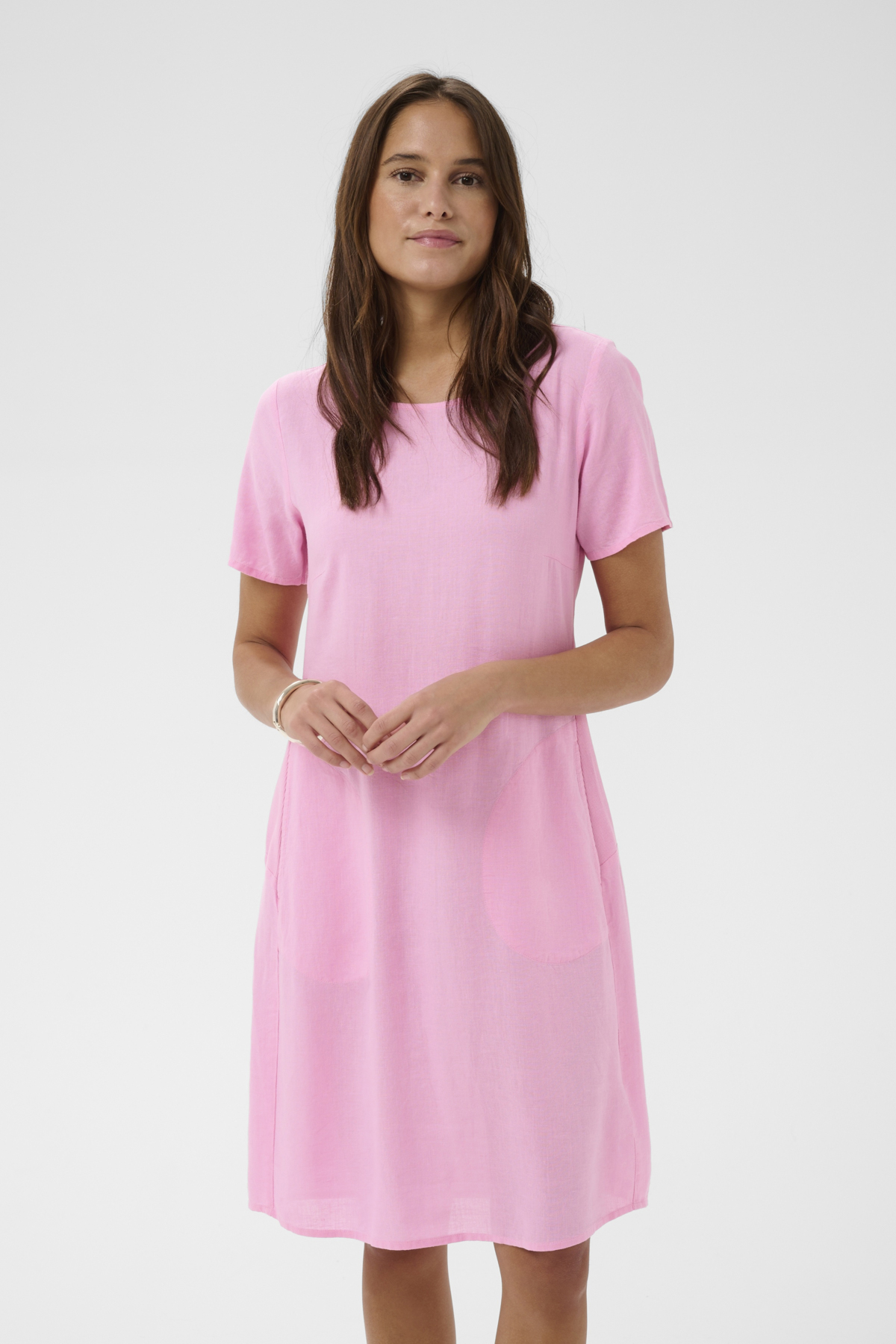 KAmilia Linneklänning med fickor Pink frosting