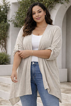 Cardigan i linneblandning, beige 