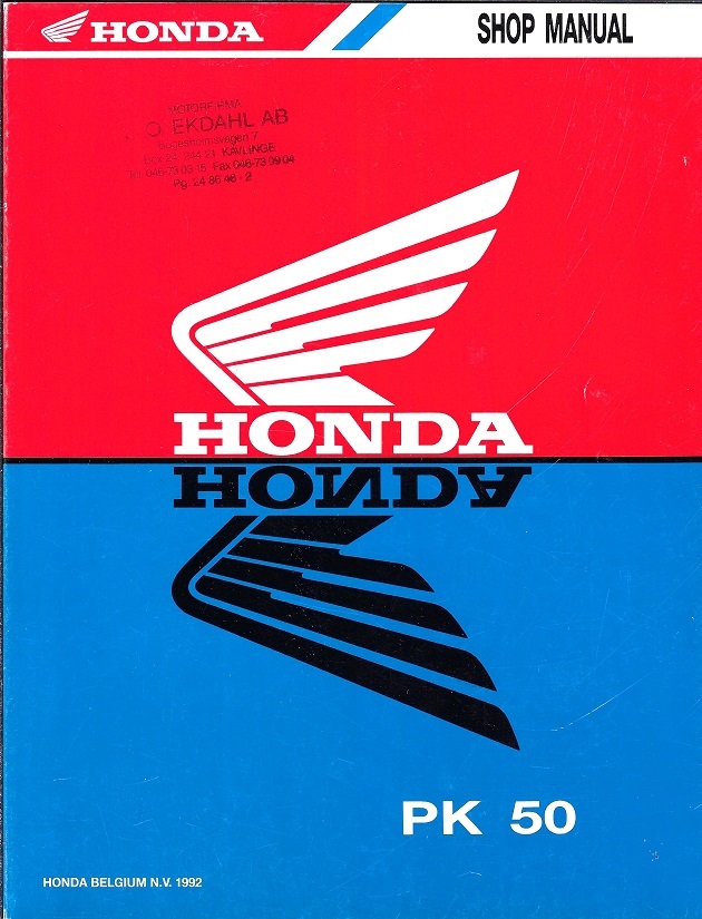 HONDA PK 50 4-Takt Verkstadshandbok SHOP MANUAL, 1992- 5GT81 110