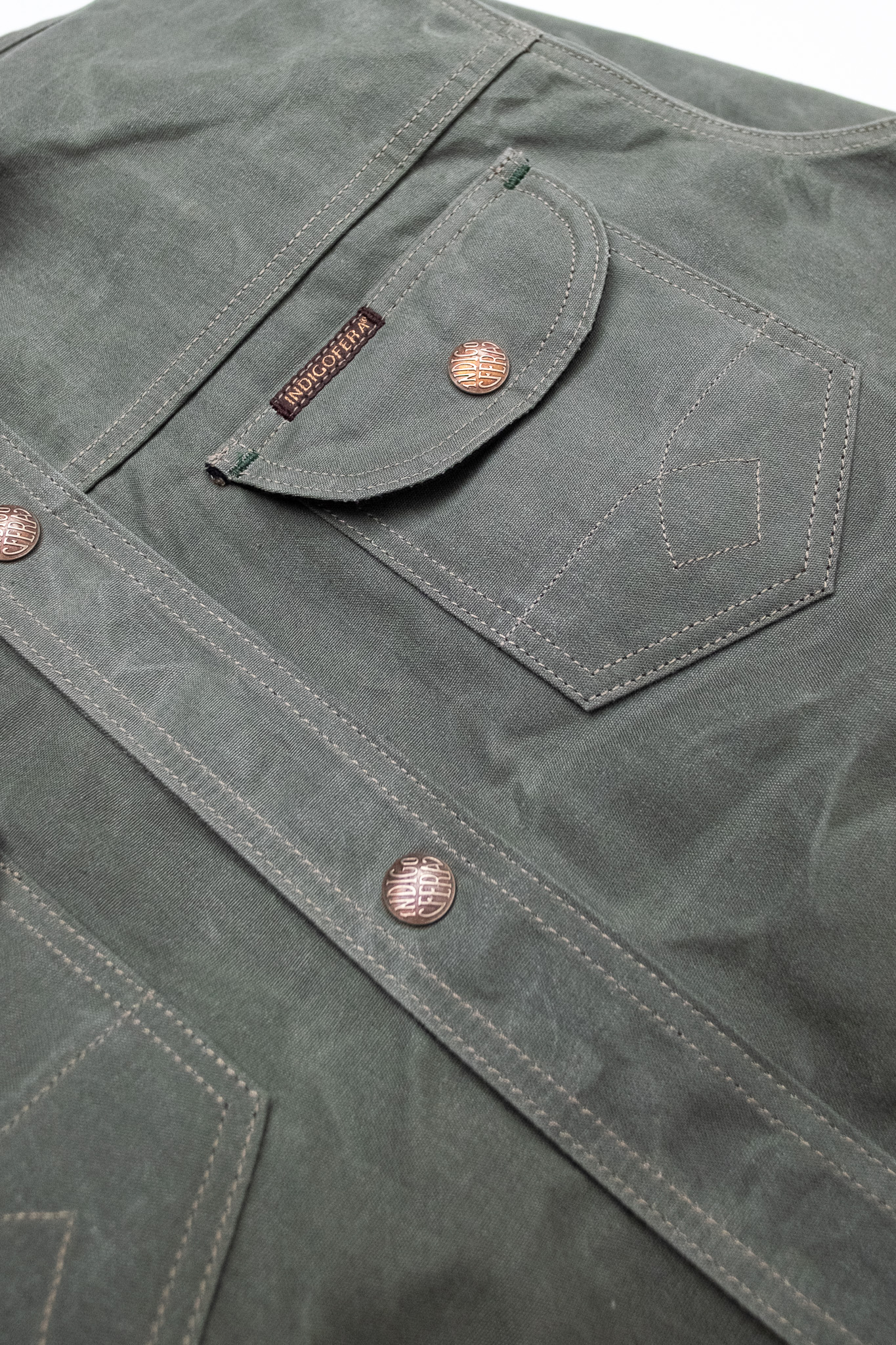 Indigofera - Fargo Quarter Jacket Coated Canvas 10z Grey/Green - 5