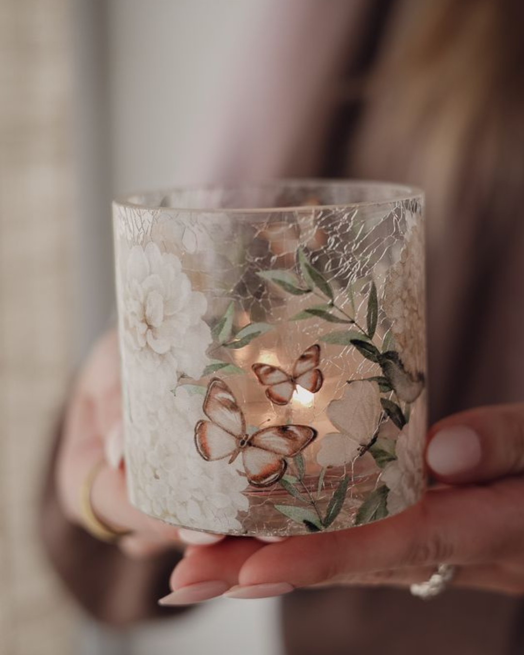 Candle lantern "Hydrangea &amp; Butterflies" small - Majas Cottage