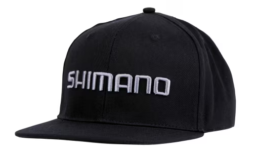 The Shimano Snap Back cap has a wide forehead and an embroidered 3D Shimano logo on the front.