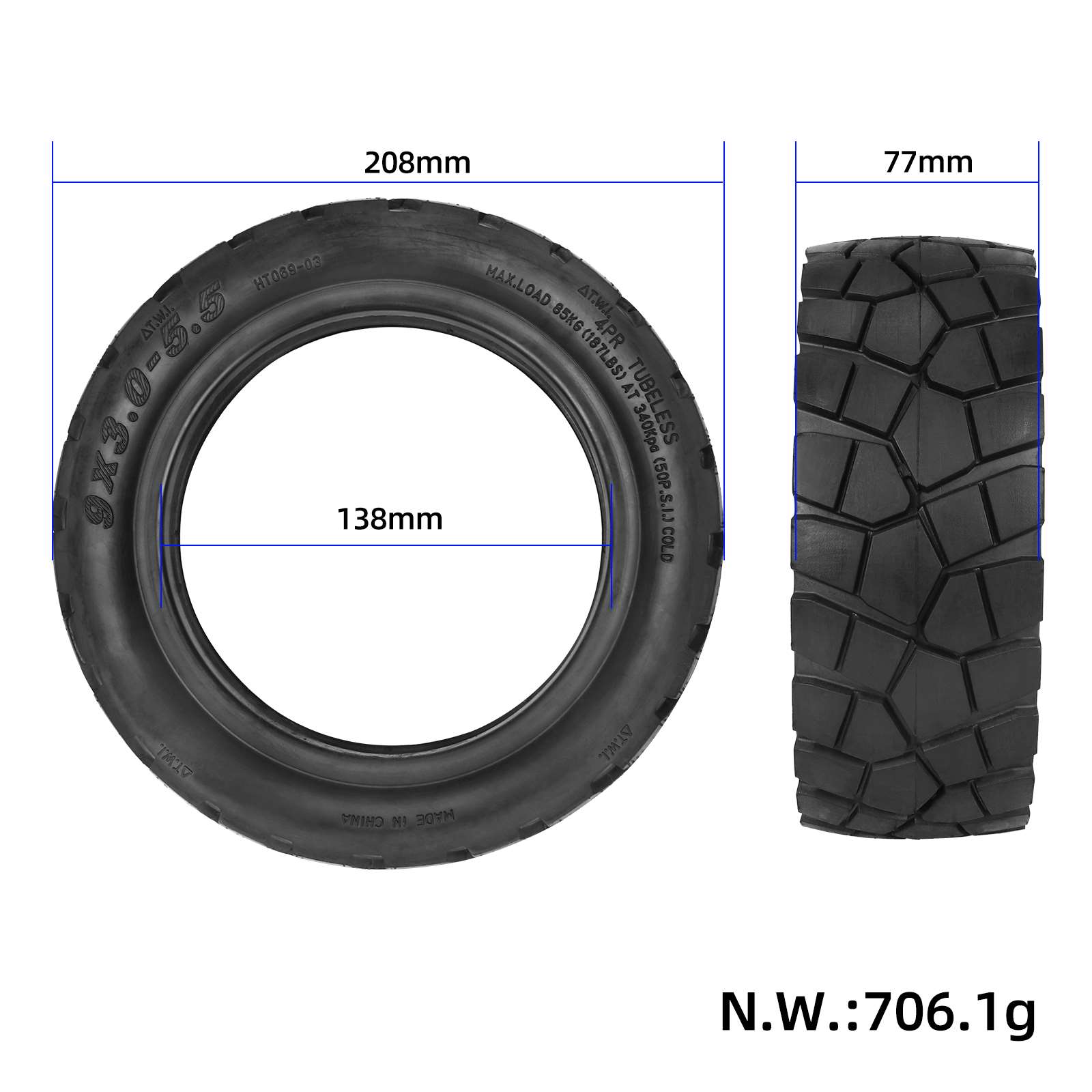 9×3.0-5.5 Tubeless Offroad Däck till ex Kukirin G2 Pro 2024 - 2