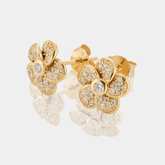Silver Earrings Rose Sparkling Gold plated