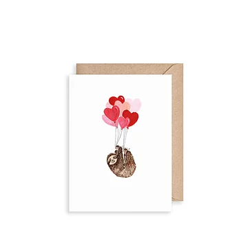 Sloth And Heart Balloons, Mini Card