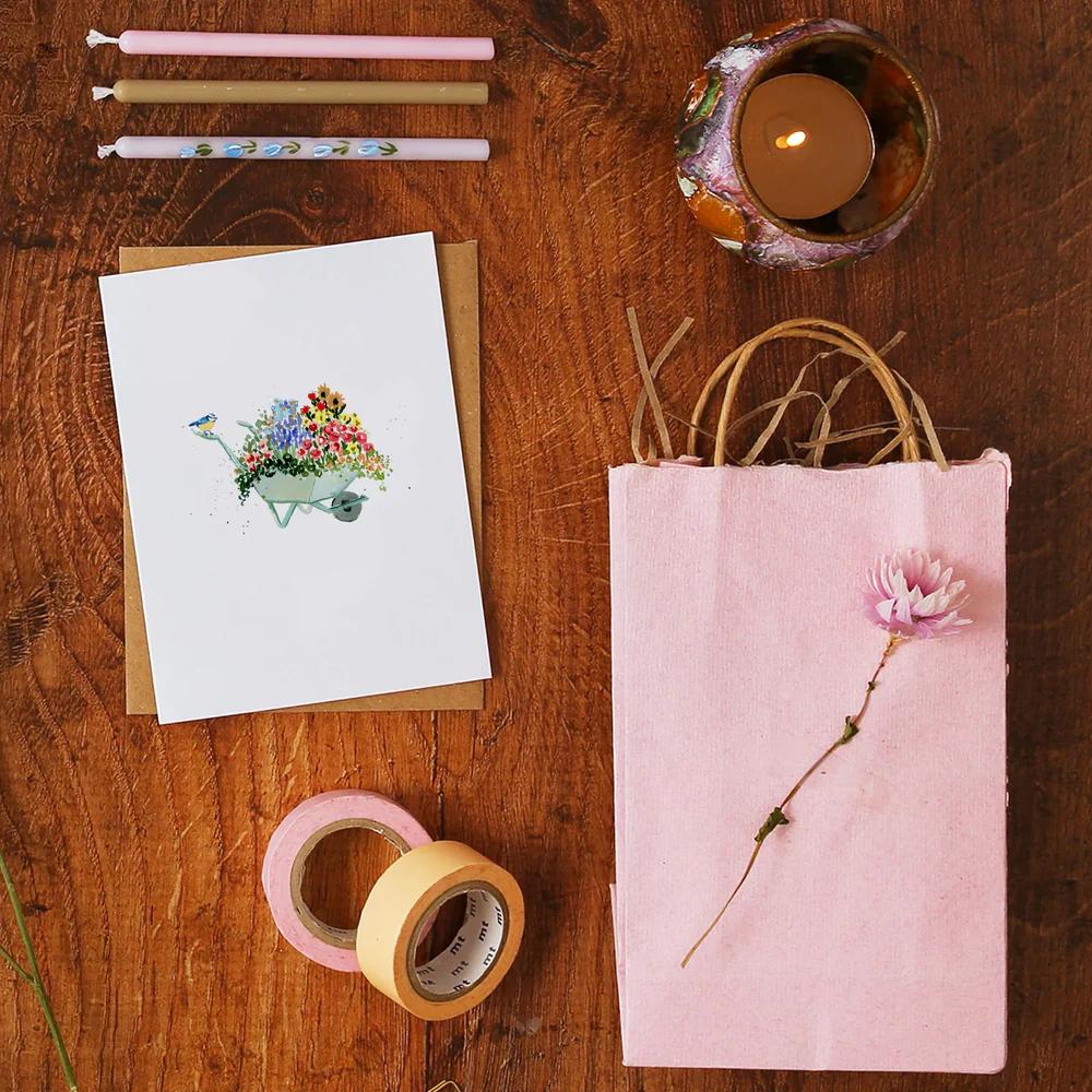 Wheelbarrow Of Flowers, Mini Card - 2